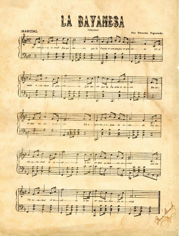 Texto de la Bayamesa en su partitura